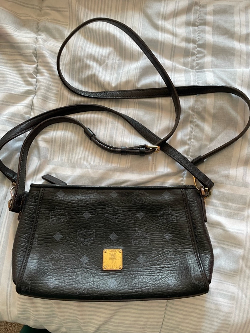MCM Black 2 Way Crossbody with Gold Plaque